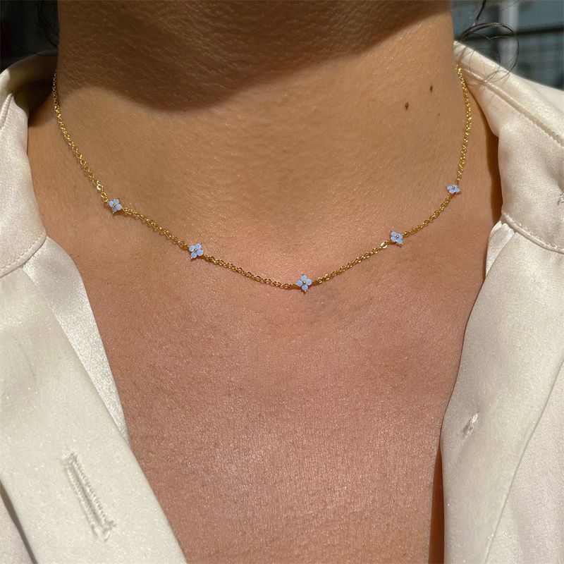 Blaue Blume Sommer Damen süßen Stil Klein Ins Schmuck exquisite Schlüsselbein Kette Halskette_voghion.com