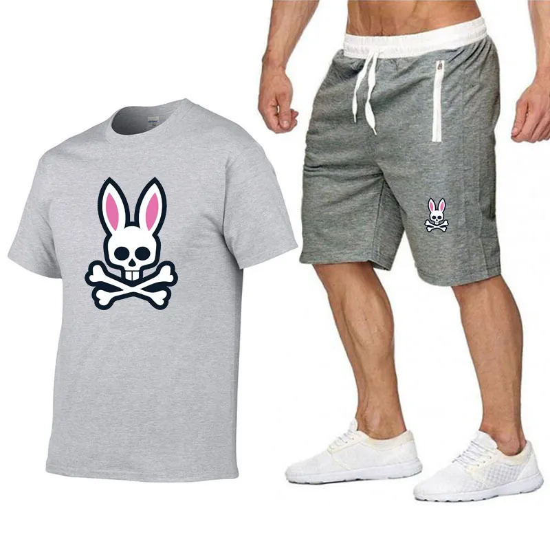 Survêtements pour hommes Summer Sports de plein air Jogging Costume à manches courtes Ghost Rabbit Print Coton Tshirt Shorts Casual_voghion.com