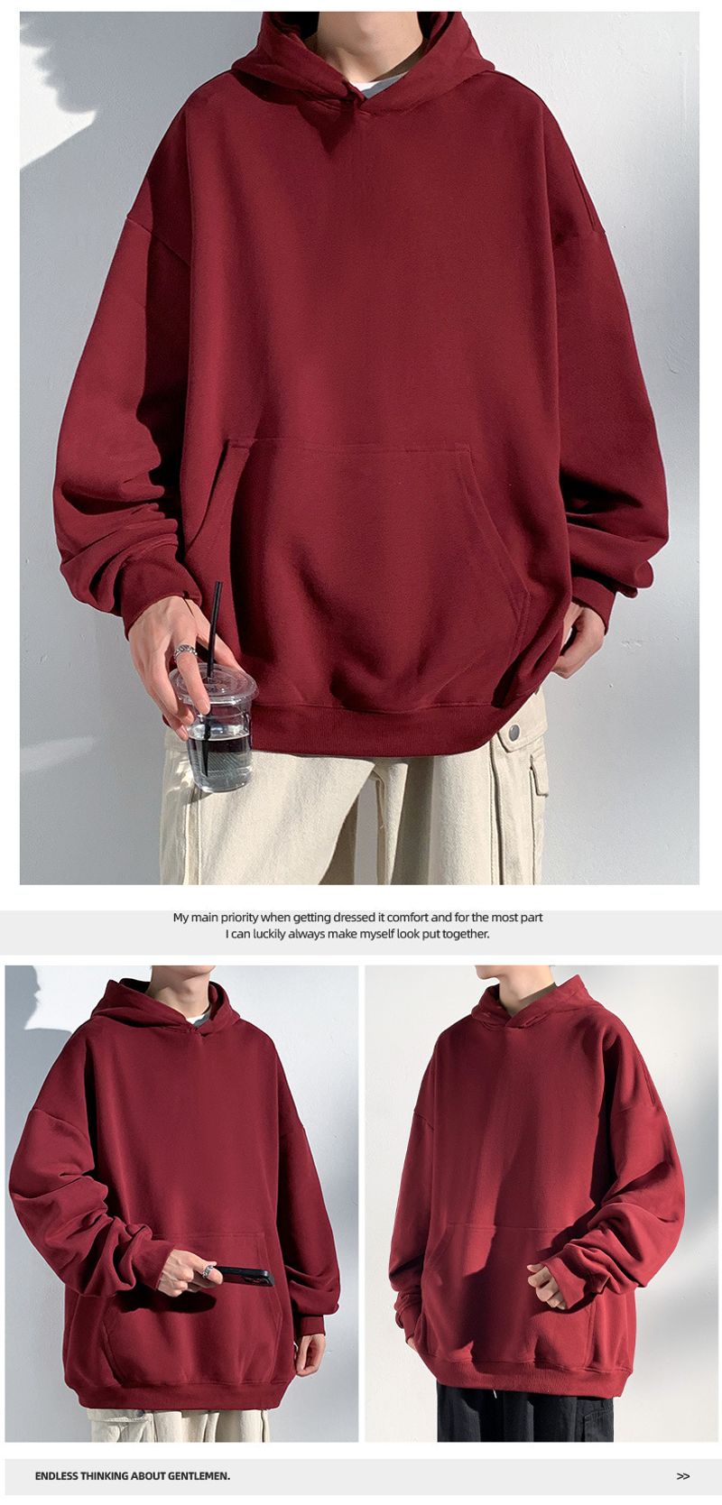 Herbst Kapuzenpullover mit langen Ärmeln, lockere Ins, trendige Marke, lässiger Rundhalspullover, Basishemd, einfarbiges_voghion.com