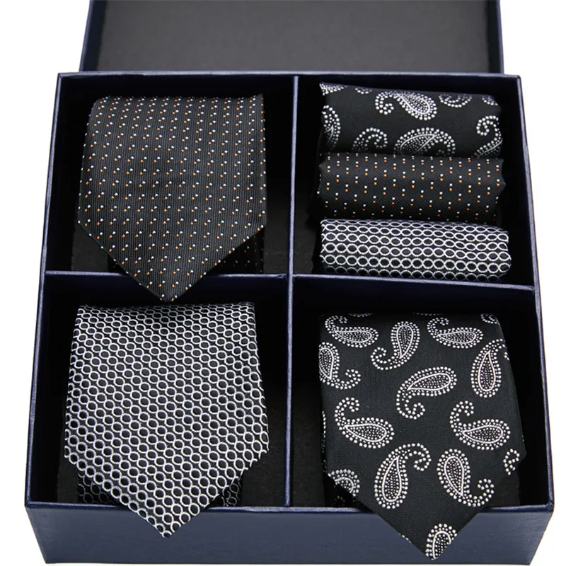 Rusetit Miesten Solmiosarja Klassinen 7,5 cm Solmio ja Keltainen Vihreä Musta Paisley Pocket Square Miehille Häät_voghion.com