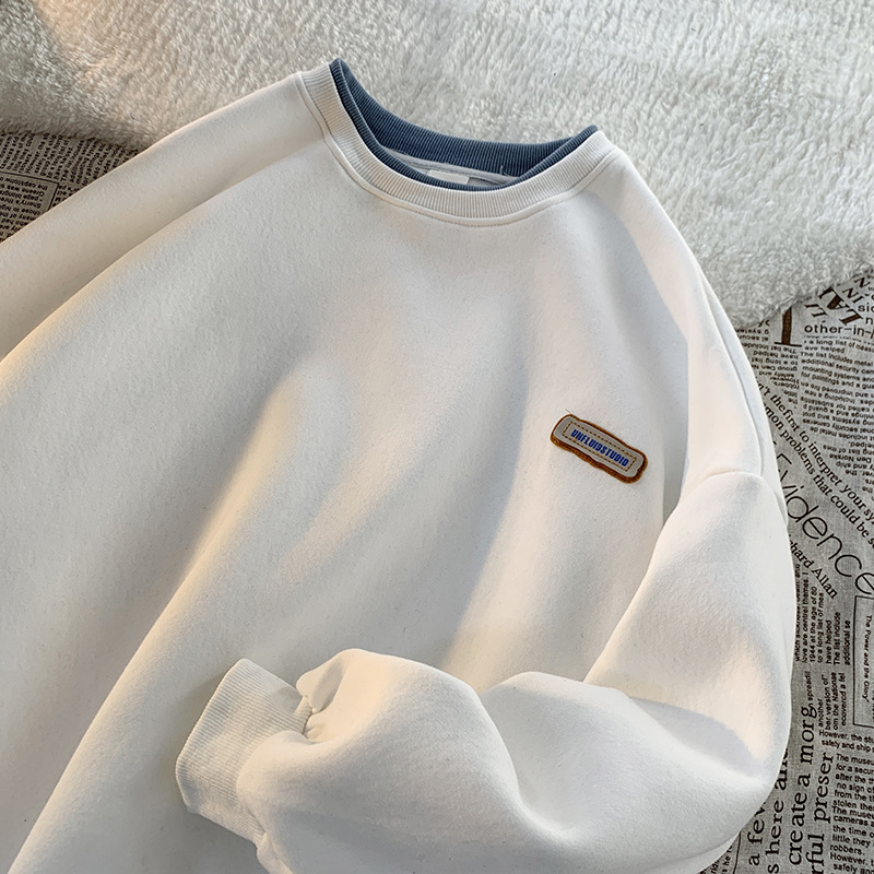 Nouveau sweat à capuche polaire automne et hiver pour garçons et filles sans chapeaux, pull col rond cool et ample pour adolescents