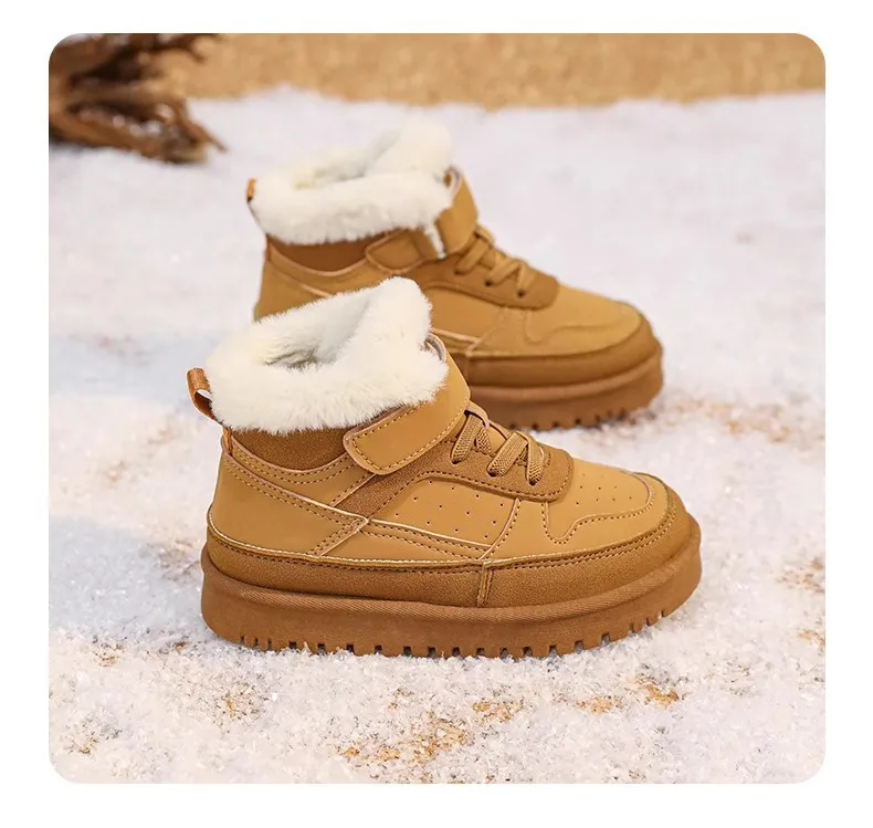 Warm Boys Girls Winter with Fur Kidsnest Kids Snow Boots Children Soft Bottom Shoes Sizes US11C-US6Y_voghion.com