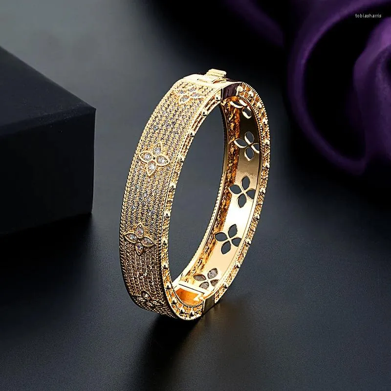 Klassikaline kuldne naiste käevõru, täismõõdus tsirkoonidega pulmakäevõru pruudi Bijoux Dubai pruudi ehetest_voghion.com