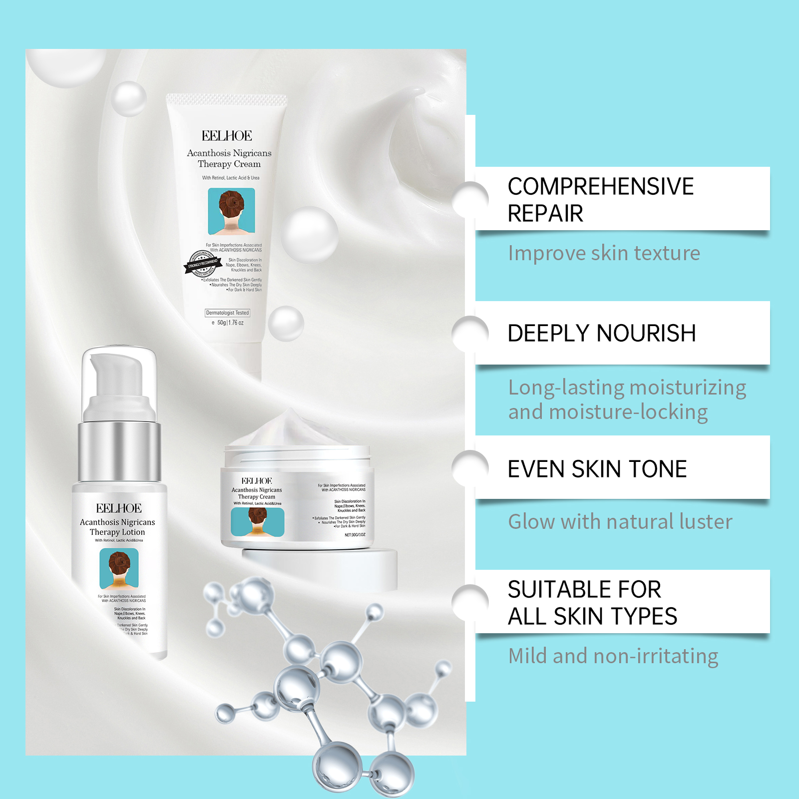 EELHOE Black Acanthosis Skin Repair Set For Repairing Blackened Armpits, Arms, Knees And Joints, Moisturizing And Whitening Body Care Cream_voghion.com