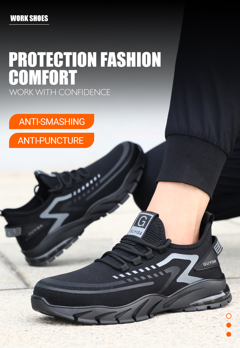 GUYISA Safety Shoes Kasut Kerja Lelaki  Steel Toe Work Shoes Anti-smash CN39-46 1101BK_voghion.com