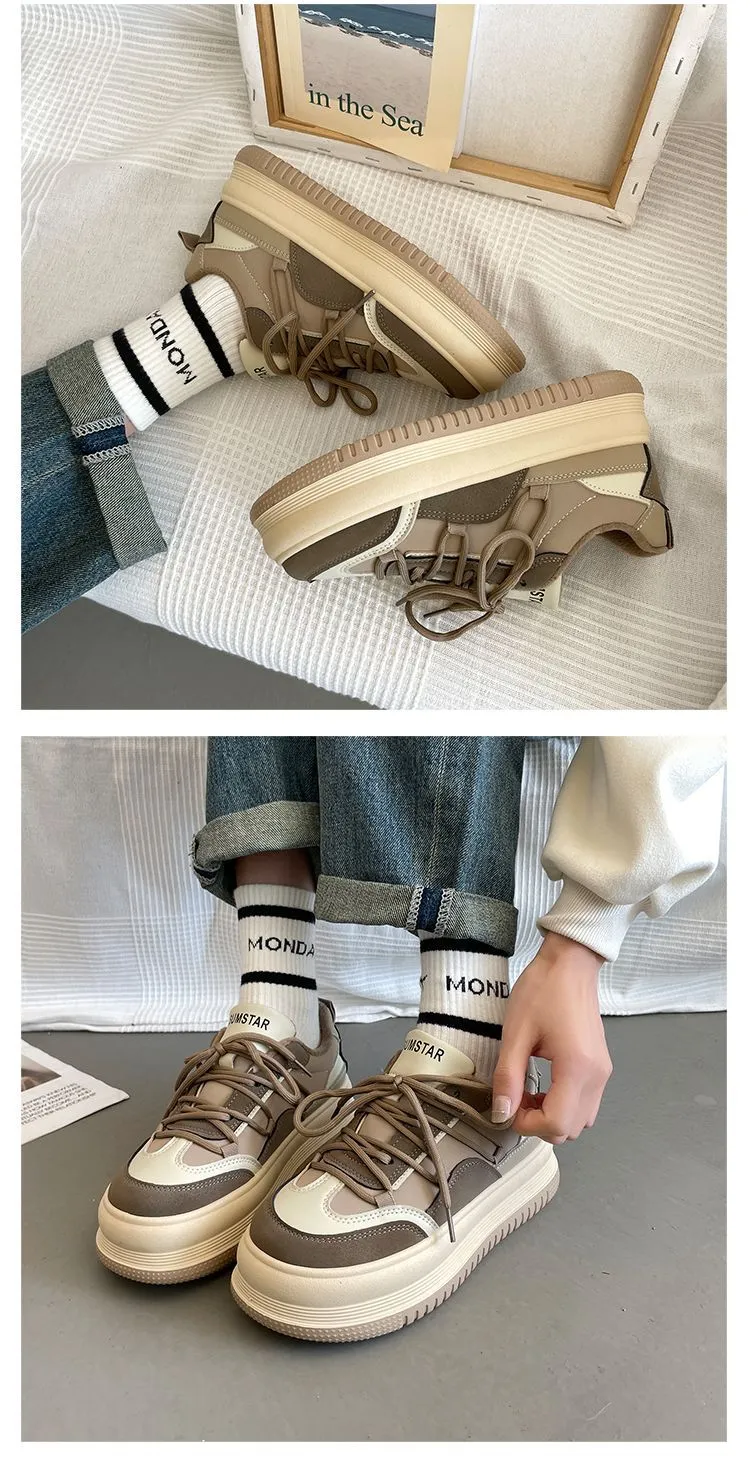 Thick Soled Round Toe College Style Low Cut Skateboard With Breathable Mesh Comfortable And Casual Sports Shoes_voghion.com