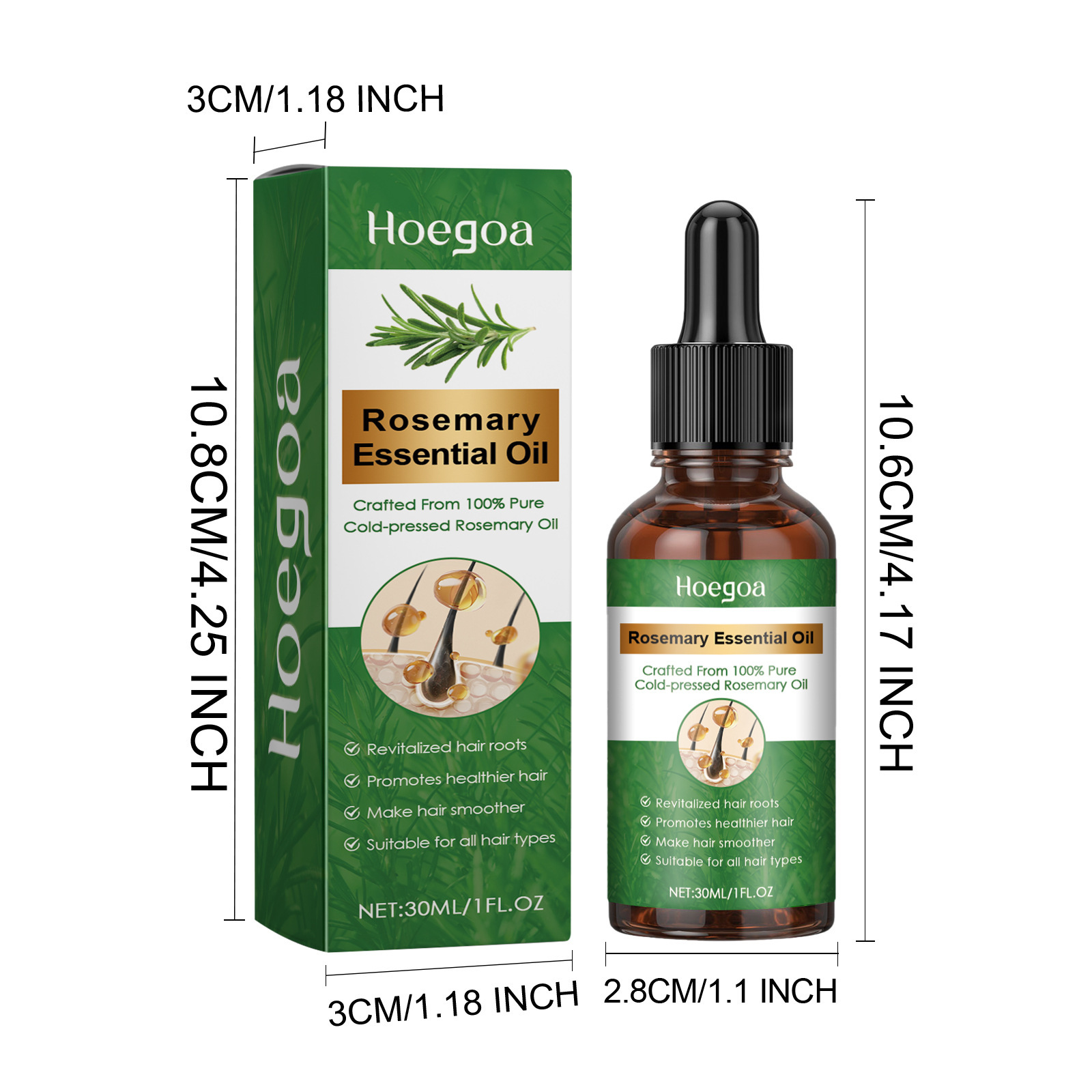 Hoegoa Rosmarin repariert beschädigtes, ausgetrocknetes Haar, fixiert dichtes und schönes Haar, Essenzöl_voghion.com