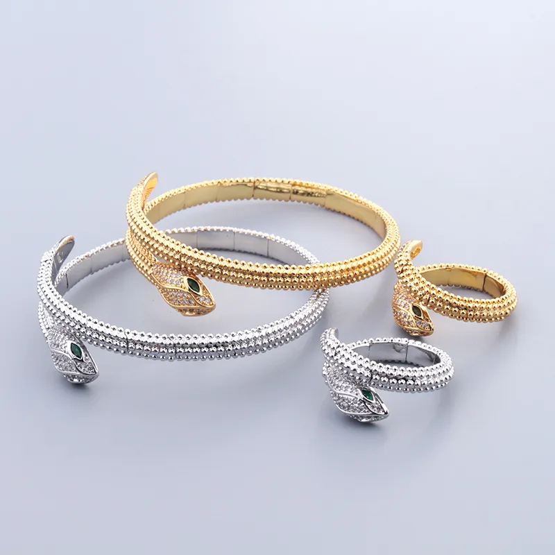 Conjunto pulsera serpiente y anillo para mujer joyería moda oro_voghion.com
