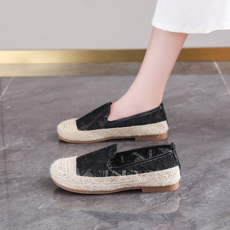 Fisherman Women 2024 new summer lace mesh lazy one slip-on cloth soft sole single shoes_voghion.com