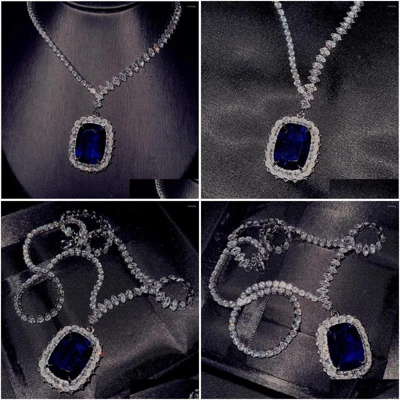 Collares colgantes Foydjew con zafiro artificial y diamante azul color plata, collar de boda para mujer, joyería nupcial_voghion.com