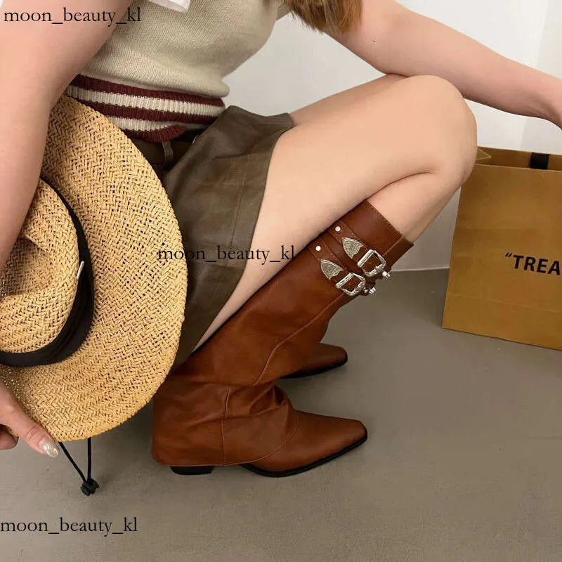 Designer Pointed Western Cowboy Boots, 2024 Autumn And Winter Belt Buckle Knight Fashion High Heels Long Pants Boots_voghion.com