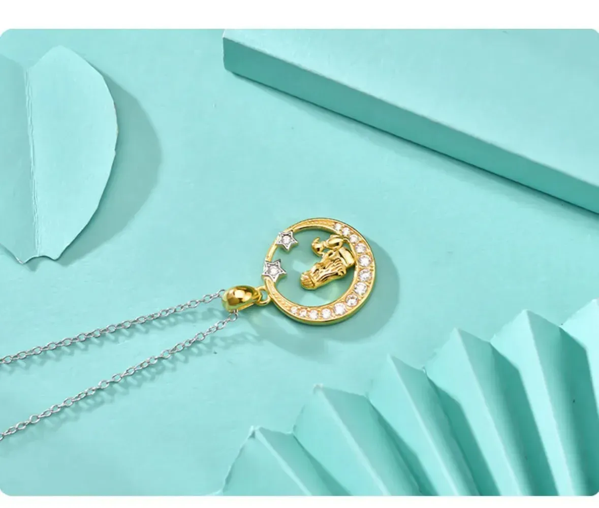 Mom And Baby Zircon Pendant Necklace In Sterling Silver Gold Tone_voghion.com