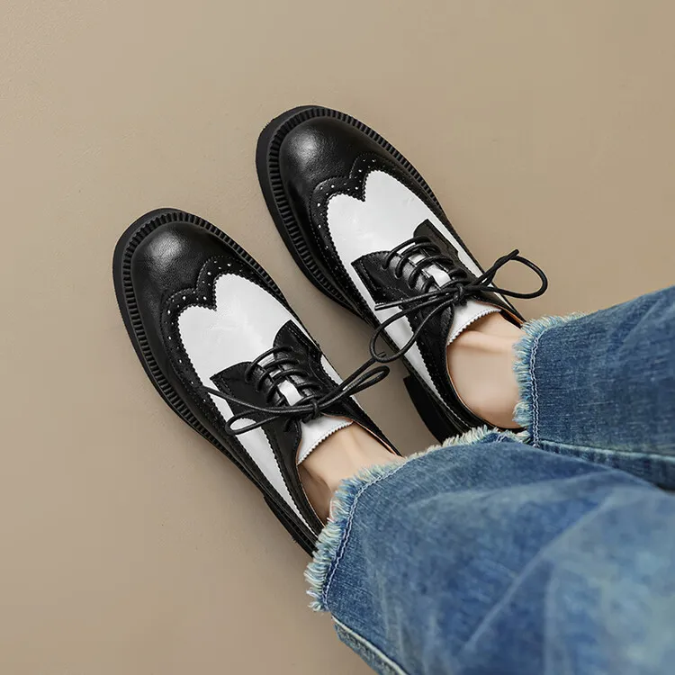 Spring/Autumn NEW Pumps Round Toe Thick Heel Split Leather For Women Retro Mixed Colors Oxfords Platform Shoes Eaa0 Oxds_voghion.com