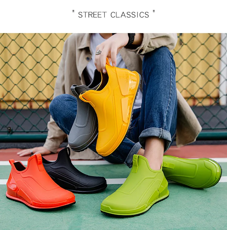 New Men's Tide Short Rain Boots Non-slip Kitchen Takeaway Water Thick-soled Overshoes Fishing Rubber Shoes_voghion.com