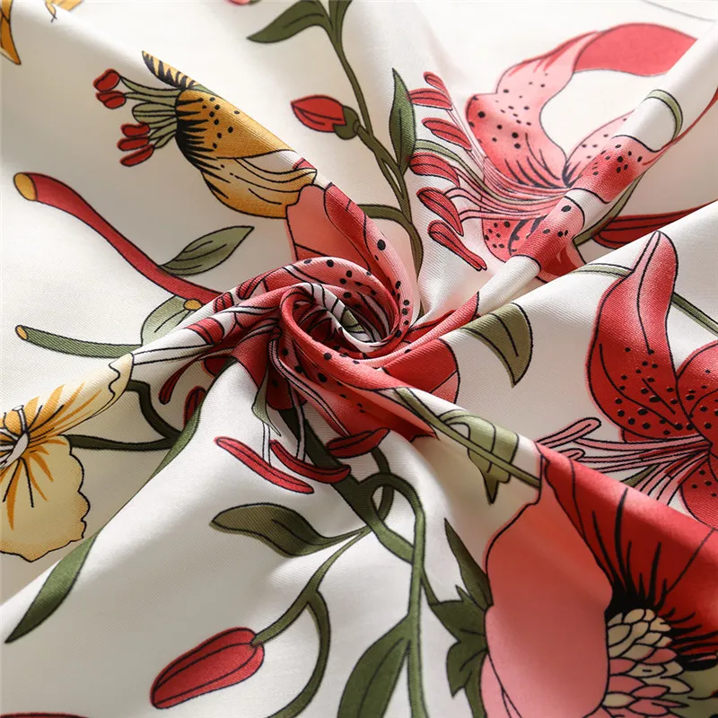Twill Silk Scarf Women Large Hijab Wild Chrysanthemum Pattern_voghion.com