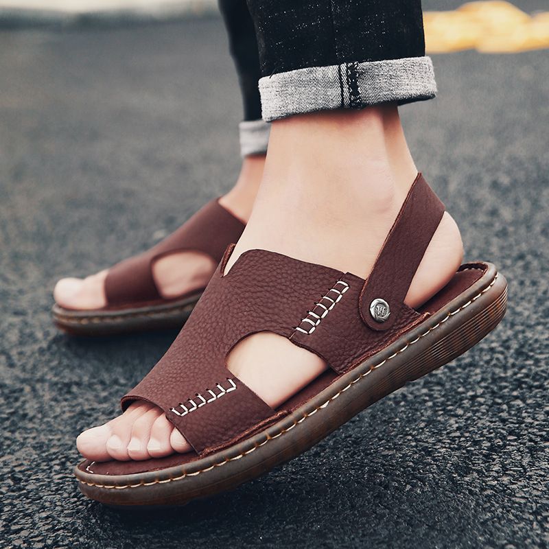 Large size summer casual handmade dual-purpose dad's shoes, genuine leather beach sandals and slippers, men's_voghion.com