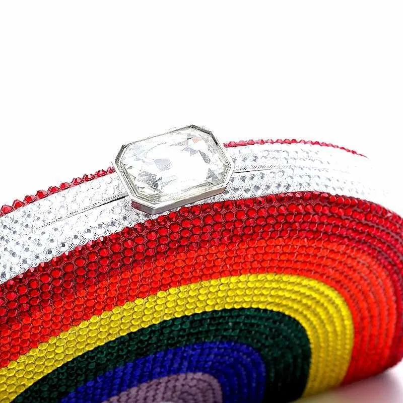 Neuestes Design Damen Rhie Handtasche Hochzeitsbankett Geschenk Kristall mehrfarbig gestreift Regenbogen Dia Abendessen Tasche Y241019_voghion.com