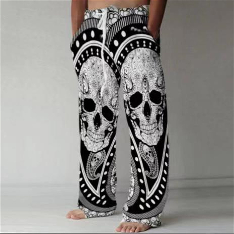Herren Freizeithose Mit Retro Ethno Print Und Weitem Bein_voghion.com