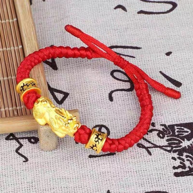 Braccialetto fatto a mano in oro intrecciato rosso nero corda uomo e donna coppia bracciale rame placcato oro perline portafortuna gioielli_voghion.com
