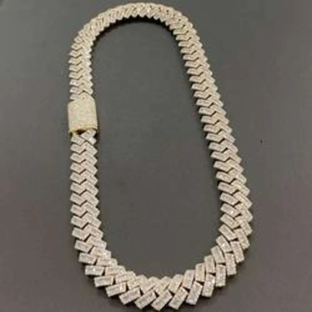 Pendant 15mm Hip Hop VVS Diamond Baguette Cuban Link Chain Moissanite Sier Jewelry Box Necklaces Hiphop_voghion.com