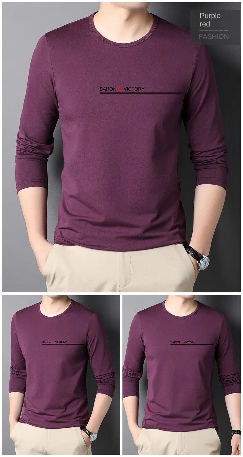 Topkwaliteit 95% katoen Designer Nieuw modemerk T-shirt Heren T-shirt Effen Trendy Lange mouwen Tops Casual Heren_voghion.com