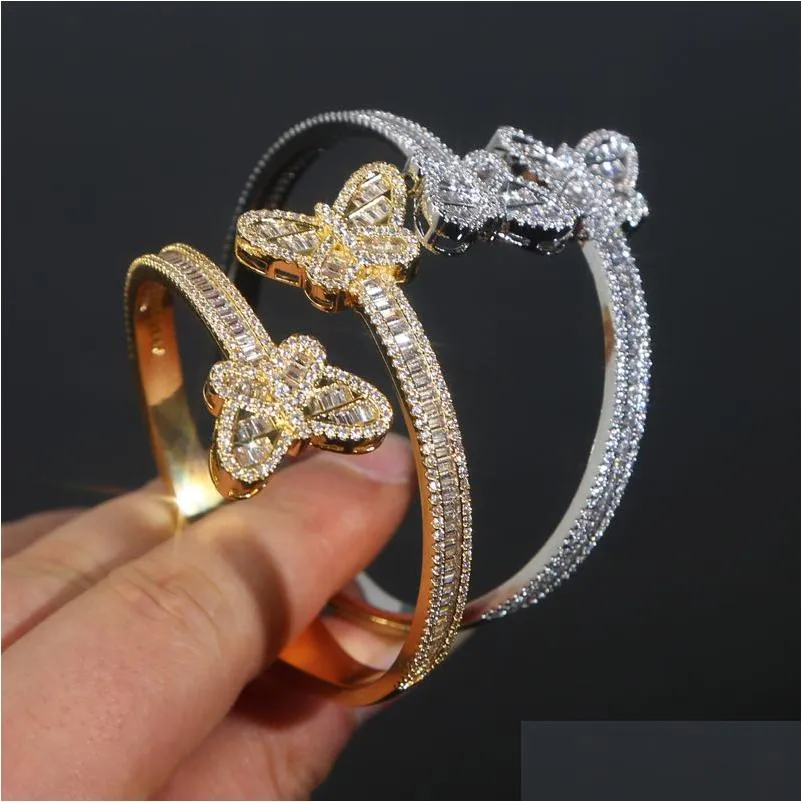 Bracelets à breloques Hip Hop Punk Bling Cz Pavé Papillon Réglable Bracelet Ouvert Bracelet Pour Femmes Mariage Glace À La Main_voghion.com
