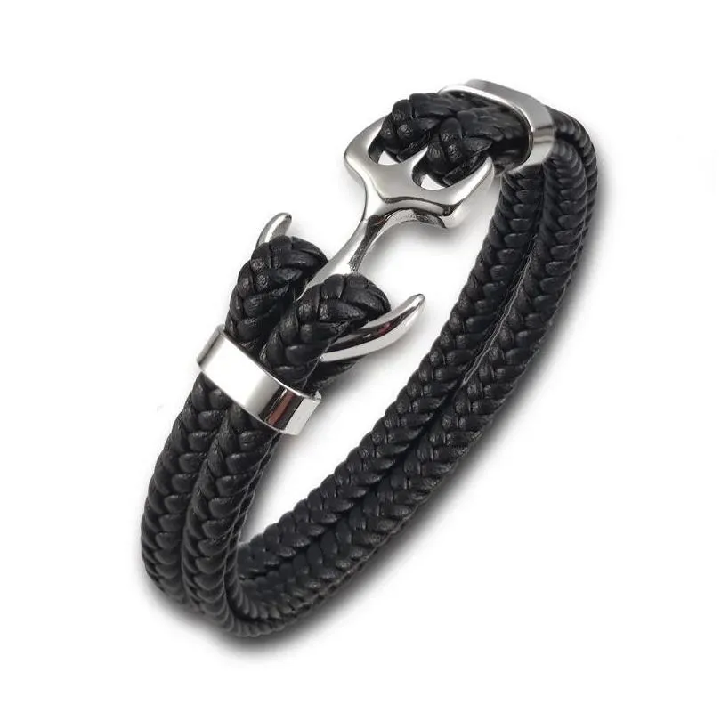 Braccialetti con ciondoli Ancora Acciaio inossidabile Uomo Bracciale in pelle Per amico Compleanno Anno Regalo Braccialetti Gioielli Accessori_voghion.com