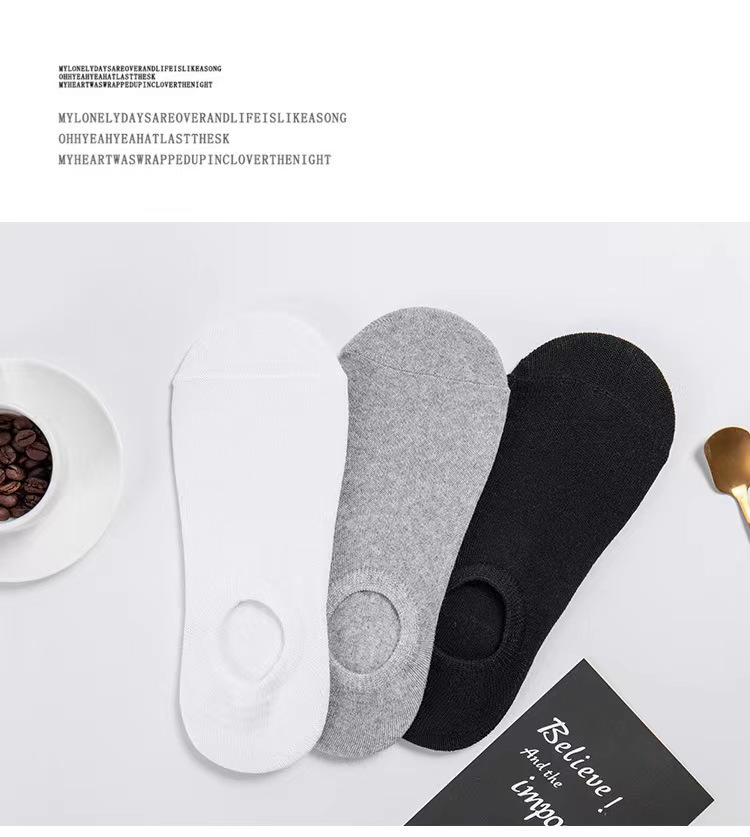 Black and white gray women's socks men's and women's socks summer autumn and winter Four Seasons solid color men's short tube boat Socks invisible low_voghion.com