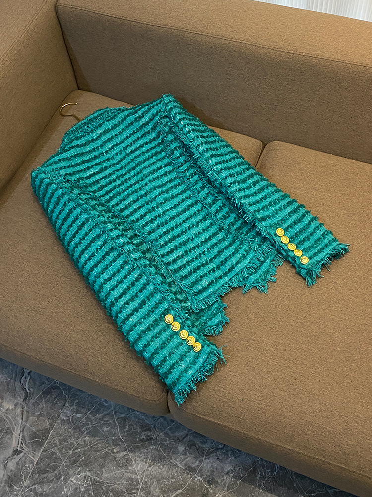 Kvinders mode tweed slim jakkesæt temperament jakkesæt grøn_voghion.com