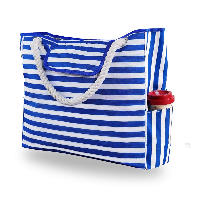 Lässige gestreifte Canvas-Tasche Damen, große Kapazität, Umhängetasche, tägliche Einkaufstasche, Studenten-Büchertasche_voghion.com