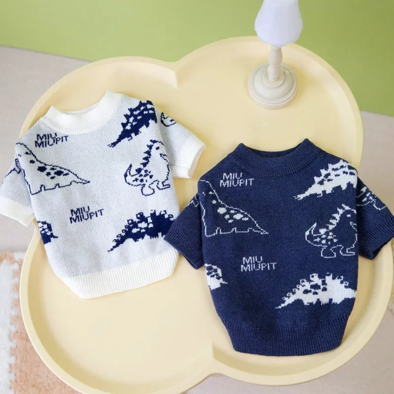 Nouveau pull dinosaure hiver petit vêtement chaud animal de compagnie dessin animé pull en peluche tricot doux chien vêtements_voghion.com