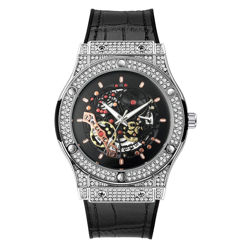 Men Brand Fashion Rubber Hip Hop Diamond Date Quartz Watches_voghion.com