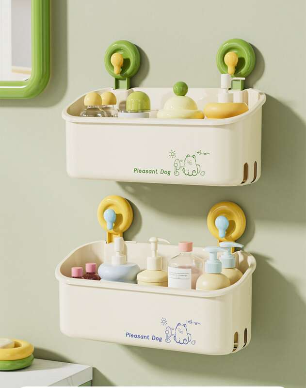 Saugbecher Dopamin Stot Buedzëmmer Toilettenartikelen Mauer Net perforéierte Kosmetik Stockage Rack_voghion.com