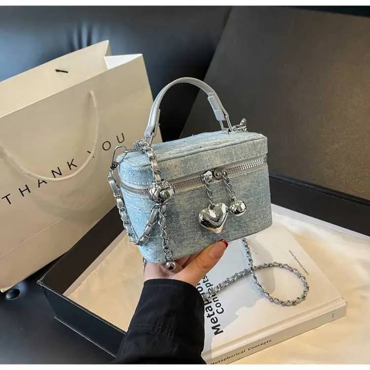Vintage Denim Crossbody Bag Women Casual Fashion Flap Beads Box Short Handle Bags Female Versatile Commute Chain_voghion.com