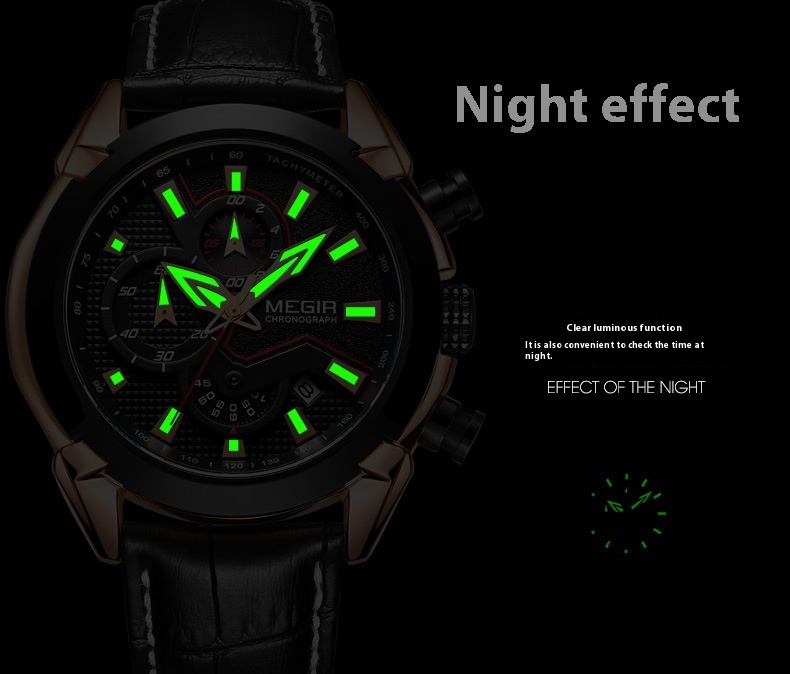 MEGIR Nuovo orologio al quarzo con quadrante stereoscopico in pelle da uomo multifunzionale 2065_voghion.com