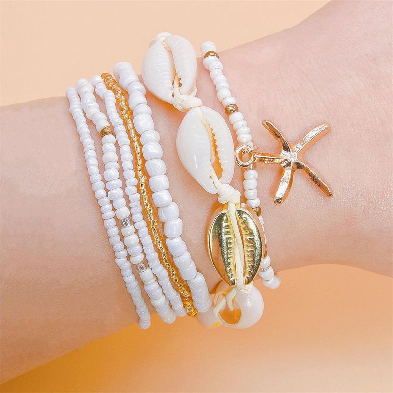 Hot Selg Sommer Dopamin Böhmisches Ozean-Strand-Seestern-Muschel-Reis-Perlen-Mehrschicht-Armband_voghion.com