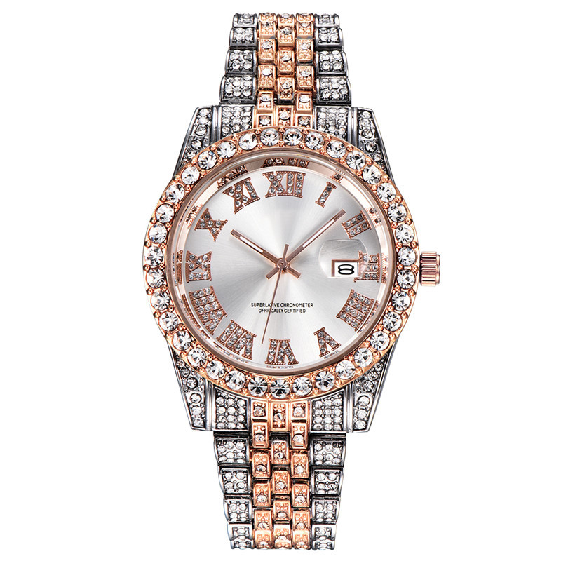 Hip hop Men Brand Full Diamond Alloy Band Date Watch_voghion.com