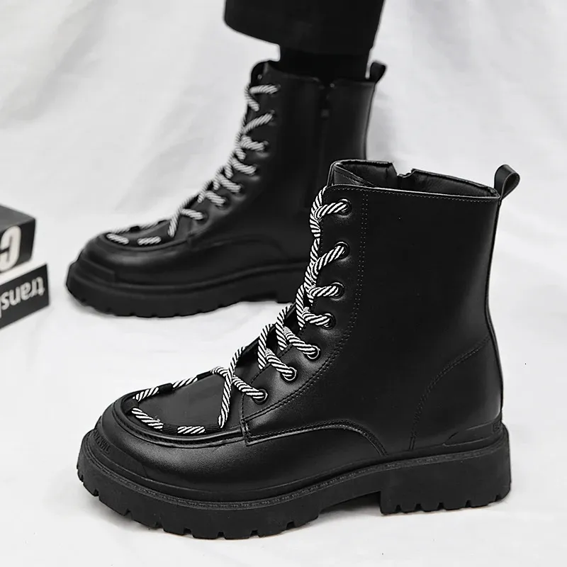 Mens High Top Plus Size Leather Seasonal Outdoor Leisure Hiking Fashionable Work Boots Thick Sole Anti Slip 250425_voghion.com