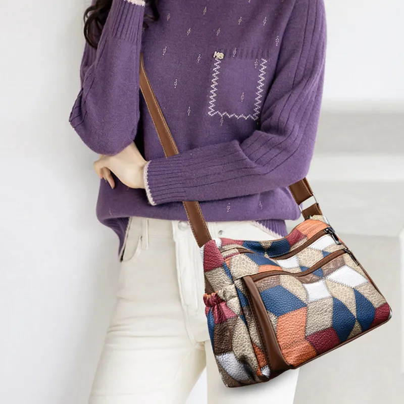 Borsa a tracolla da donna in pelle PU, borsa da donna di alta qualità, patchwork, stile nazionale, borsa a tracolla da donna_voghion.com
