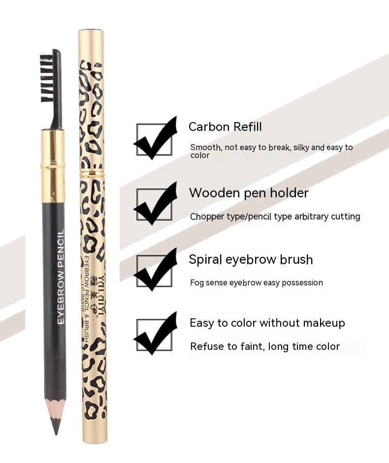 Schéinheets Leopardendruck Bleistift mat Wenkbrauepinsel Kënschtler waasserdicht a net ausschmierend Make-up Ufänger Kosmetik_voghion.com