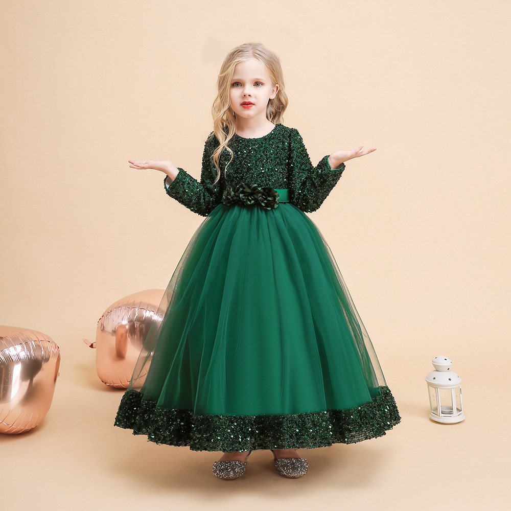 Mother & Kids girls dress children's party evening dress sequined mesh long sleeve Christmas catwalk dress_voghion.com