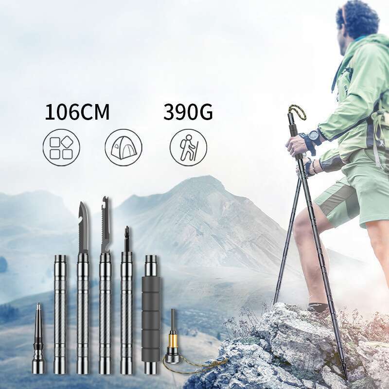 A Must-have For Hiking And Camping! Multi Functional Cane Set, Foldable Design+super Eye-catching Self-defense Function_voghion.com