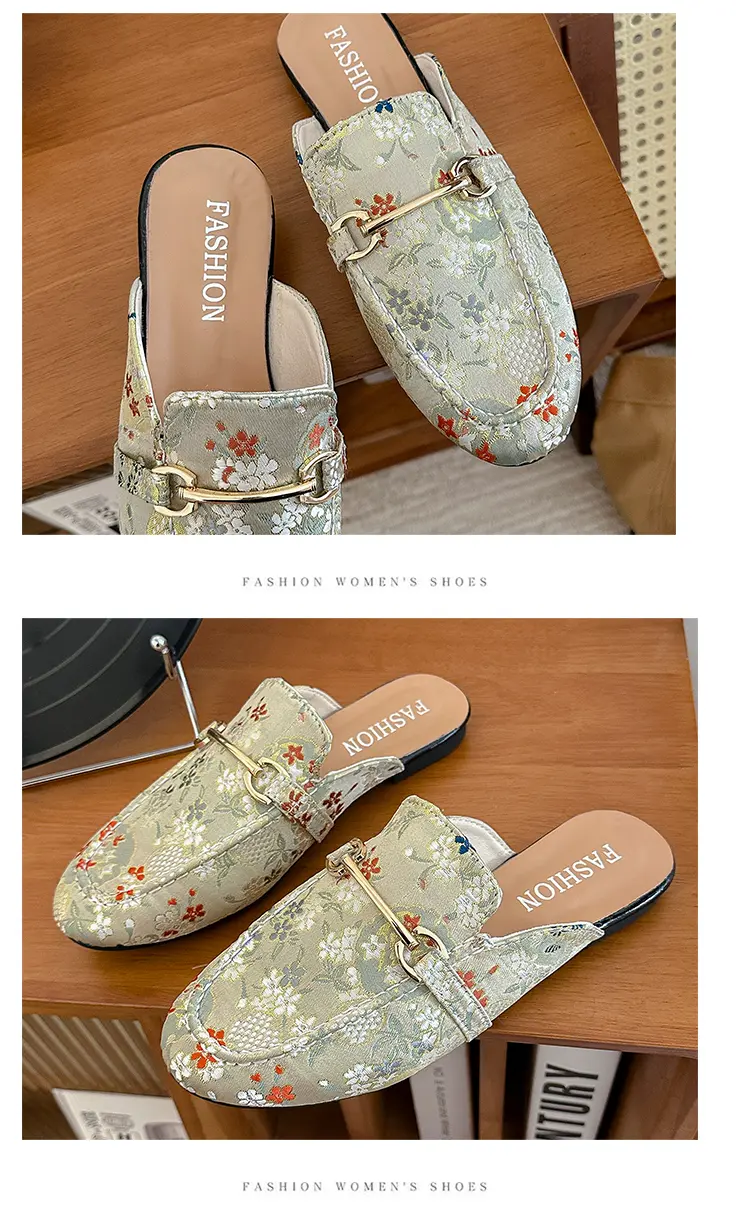Embroidered Floral Flat Sandals For Women Versatile Half Slippers_voghion.com