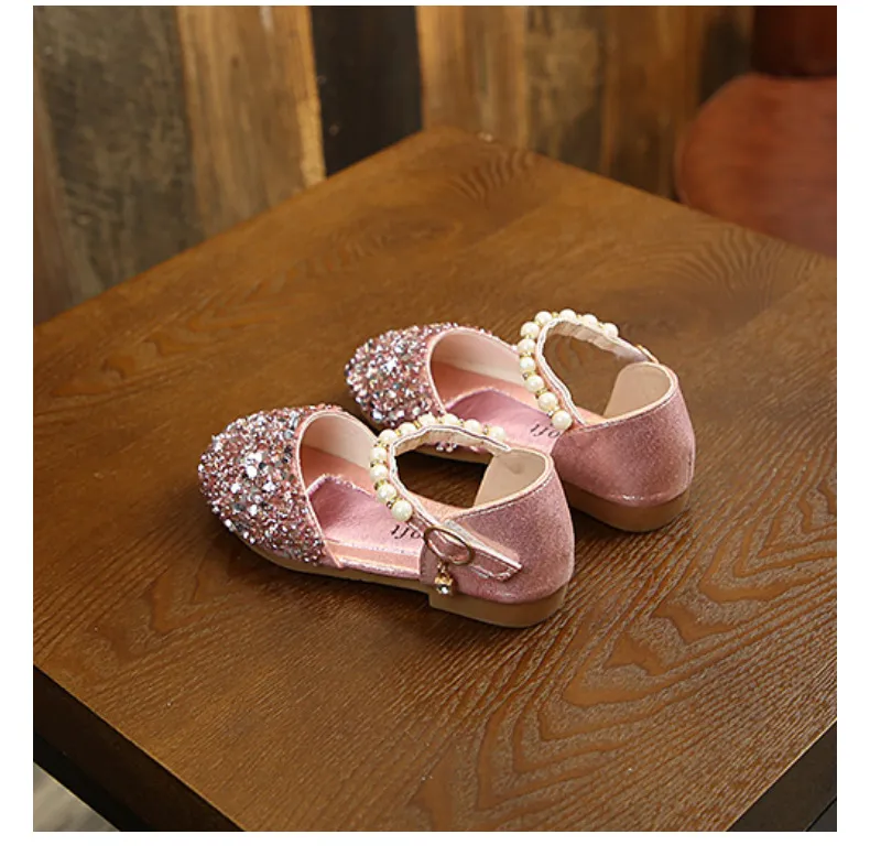 Girl Princess Sequins Pearl Sier Gold Pink Summer Spring Girls Sandals Cover Toe Toddler Fashion Party Dance Cutefeet_voghion.com