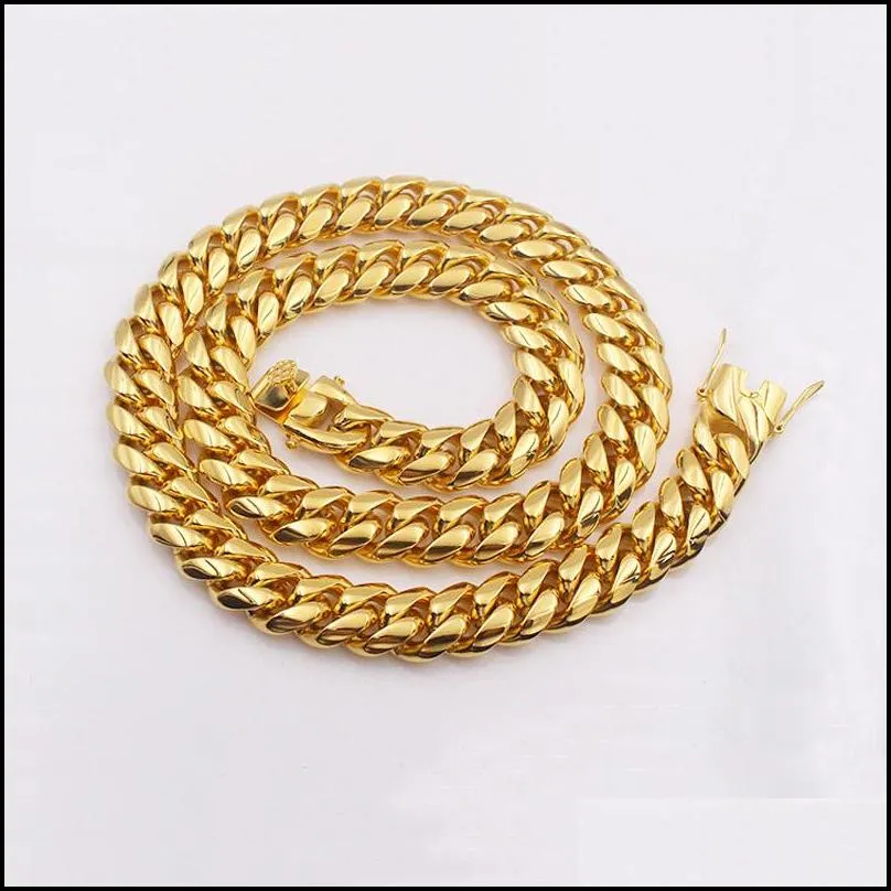 Chains Men Cuban Chain Necklace Stainless Steel Jewelry High Polished Hip Hop Curb Link Double Safety Clasps Stamped_voghion.com