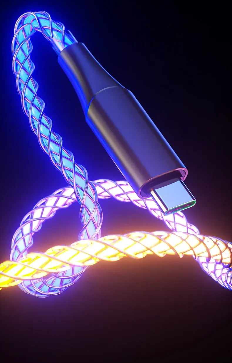 66W 6A Fast Charging Data RGB Light USB Type Micro Cable To C PD Cables For Samsung Galaxy S10 S20 S23 S24 Xiaomi Htc Lg_voghion.com