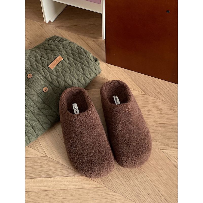 Lässiger Pelz für Damen 2024 Neue Winter-Outdoor-Flache Lazy Pantoletten mit V-Zehen-Halbpantoffeln_voghion.com