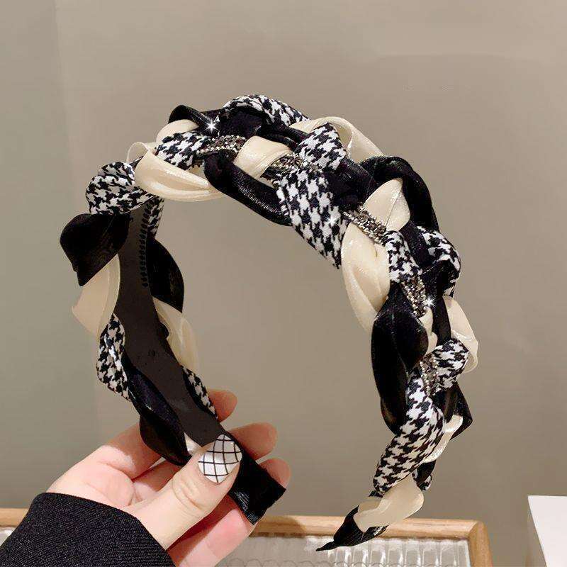 Cerchietto per capelli coreano Dongdaemun Thousand Bird Grid da donna con bordo largo, temperamento diamante acqua, grado teschio alto_voghion.com