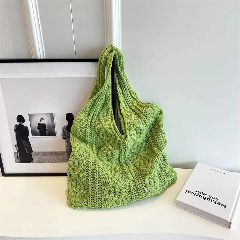 Vintage Strick Schultertasche Für Damen, Große Handtasche Casual_voghion.com