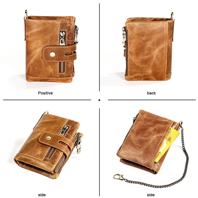 Neue männer echte RFID crazy horse leder zipper frauen retro multifunktionale kurze brieftasche_voghion.com